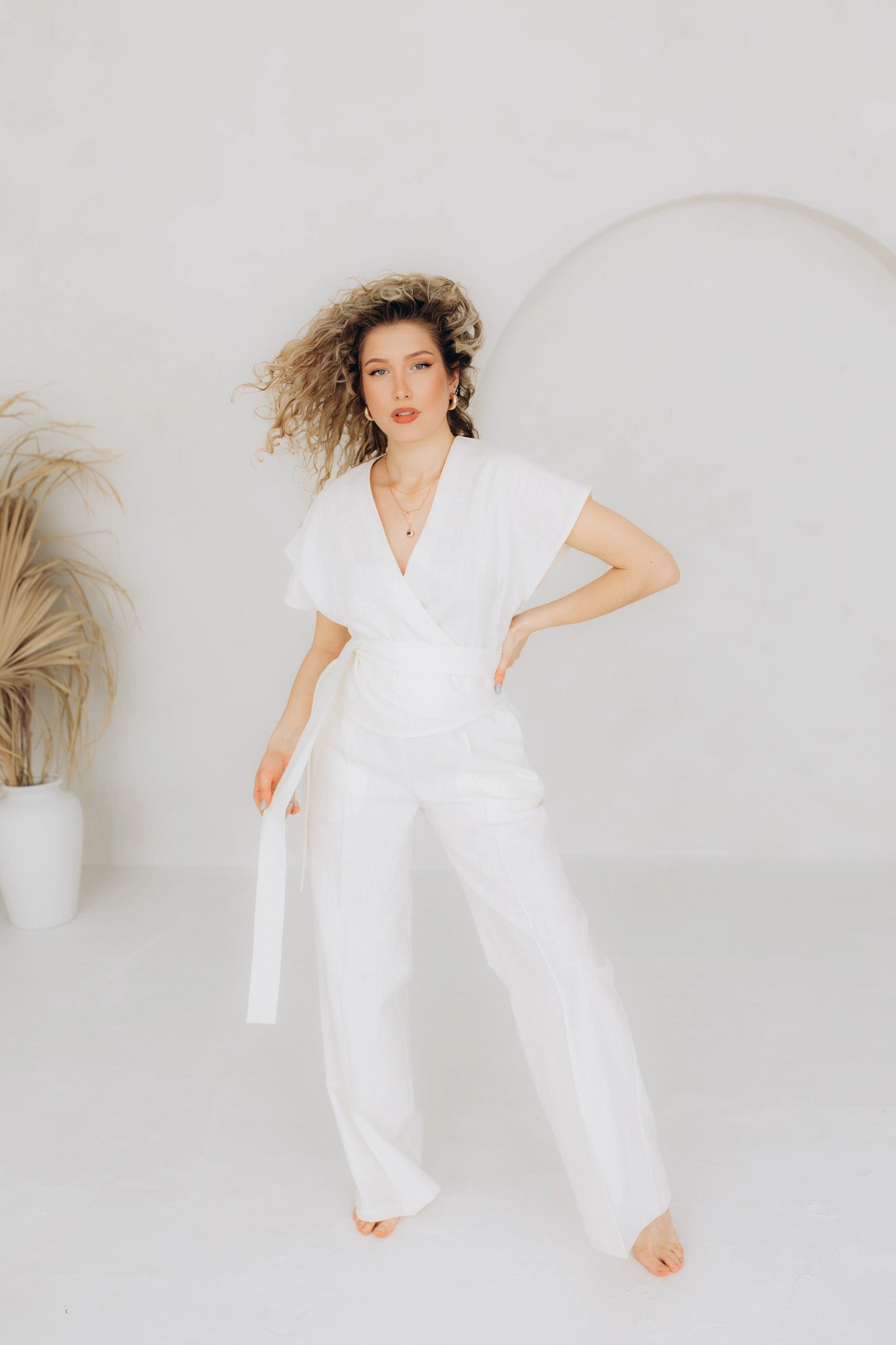 White linen trousers womens cheap